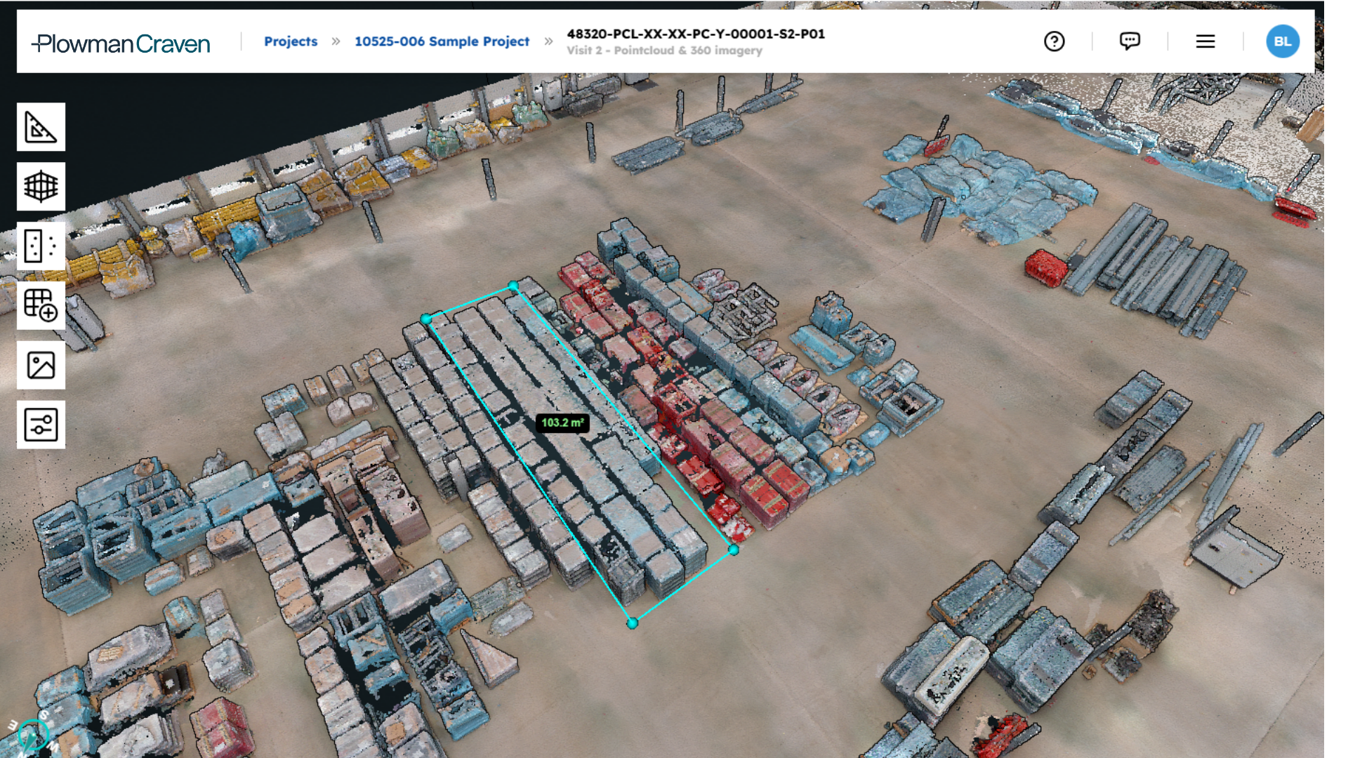 Point cloud model in Easl showing Easl's ability to measure space.