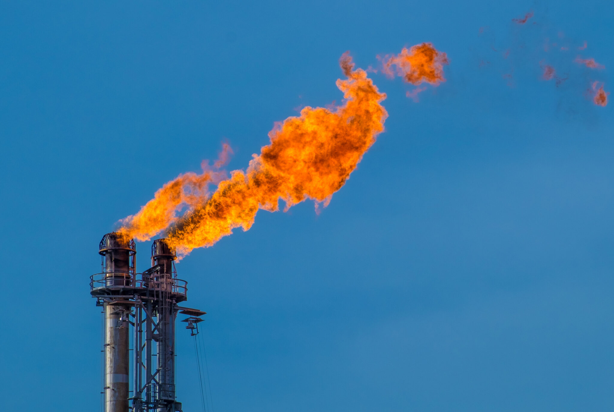 Flare stack at petroleum refinery in Port Arthur Texas