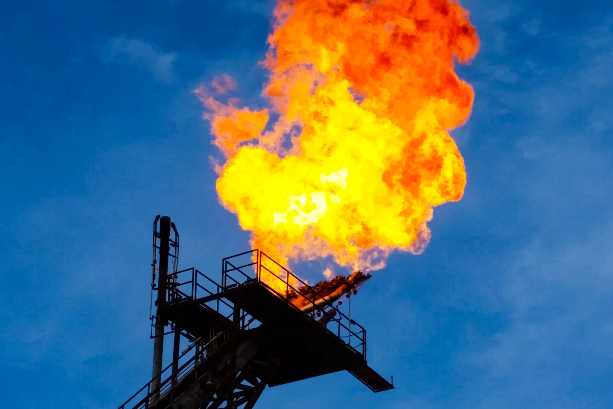 Burning the torch at the torch plant burning associated natural gas on the oil platform