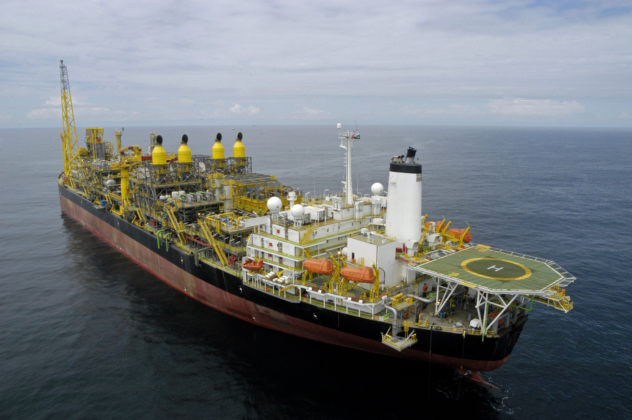 Aerial view of an FPSO oil production platform.